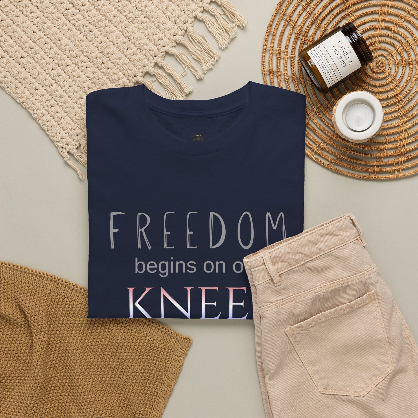 4th of July limited edition T-Shirt — "Freedom Begins on Our Knees" Christian Bible Verse Tee