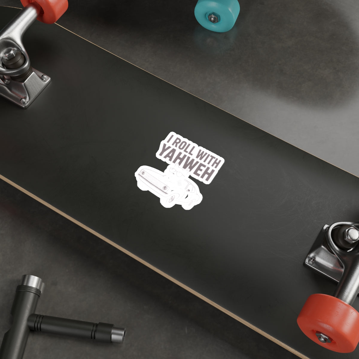 I Roll With Yahweh Die-Cut Sticker — Christian Car Cat Vinyl Decal