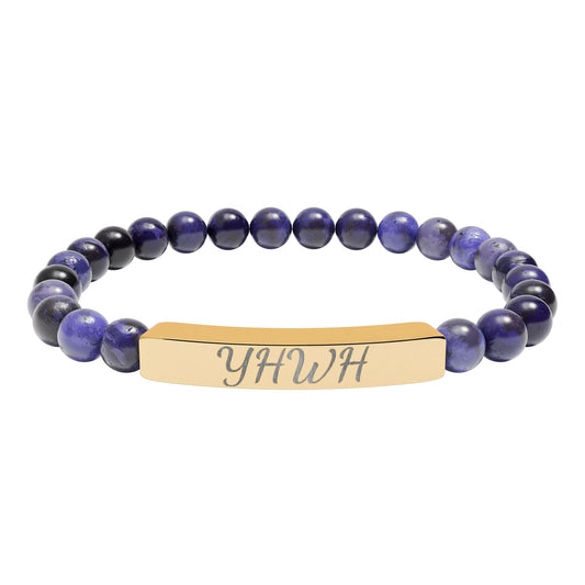 "YHWH" Natural Stone Stretch Bar Bracelet — Personalized Beaded Wrist Jewelry