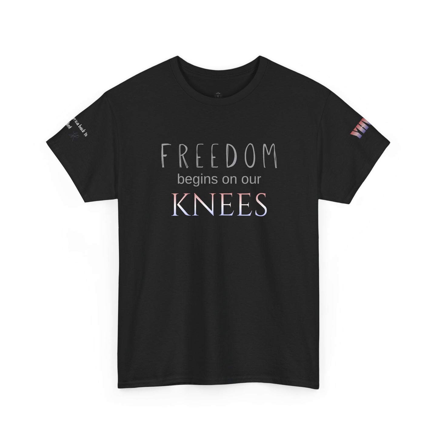 4th of July limited edition T-Shirt — "Freedom Begins on Our Knees" Christian Bible Verse Tee