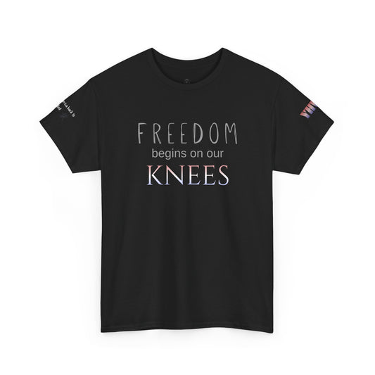 4th of July limited edition T-Shirt — "Freedom Begins on Our Knees" Christian Bible Verse Tee