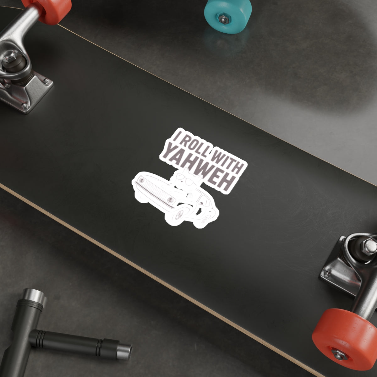 I Roll With Yahweh Die-Cut Sticker — Christian Car Cat Vinyl Decal