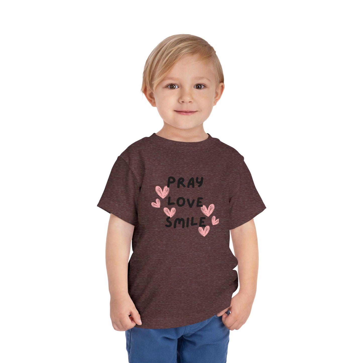 Toddler Tee — "Pray Love Smile" Christian Kids Shirt (YHWH Back)