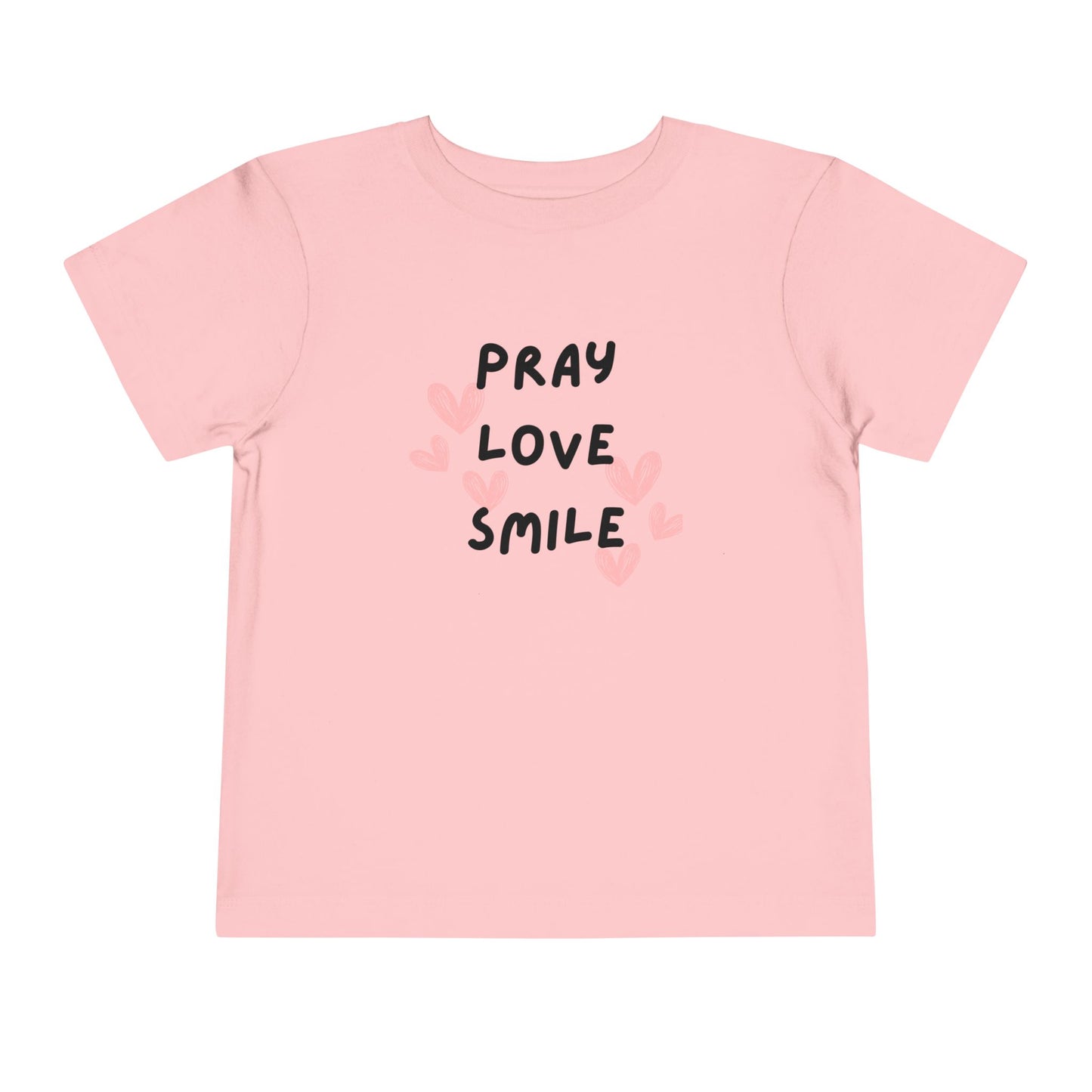 Toddler Tee — "Pray Love Smile" Christian Kids Shirt (YHWH Back)