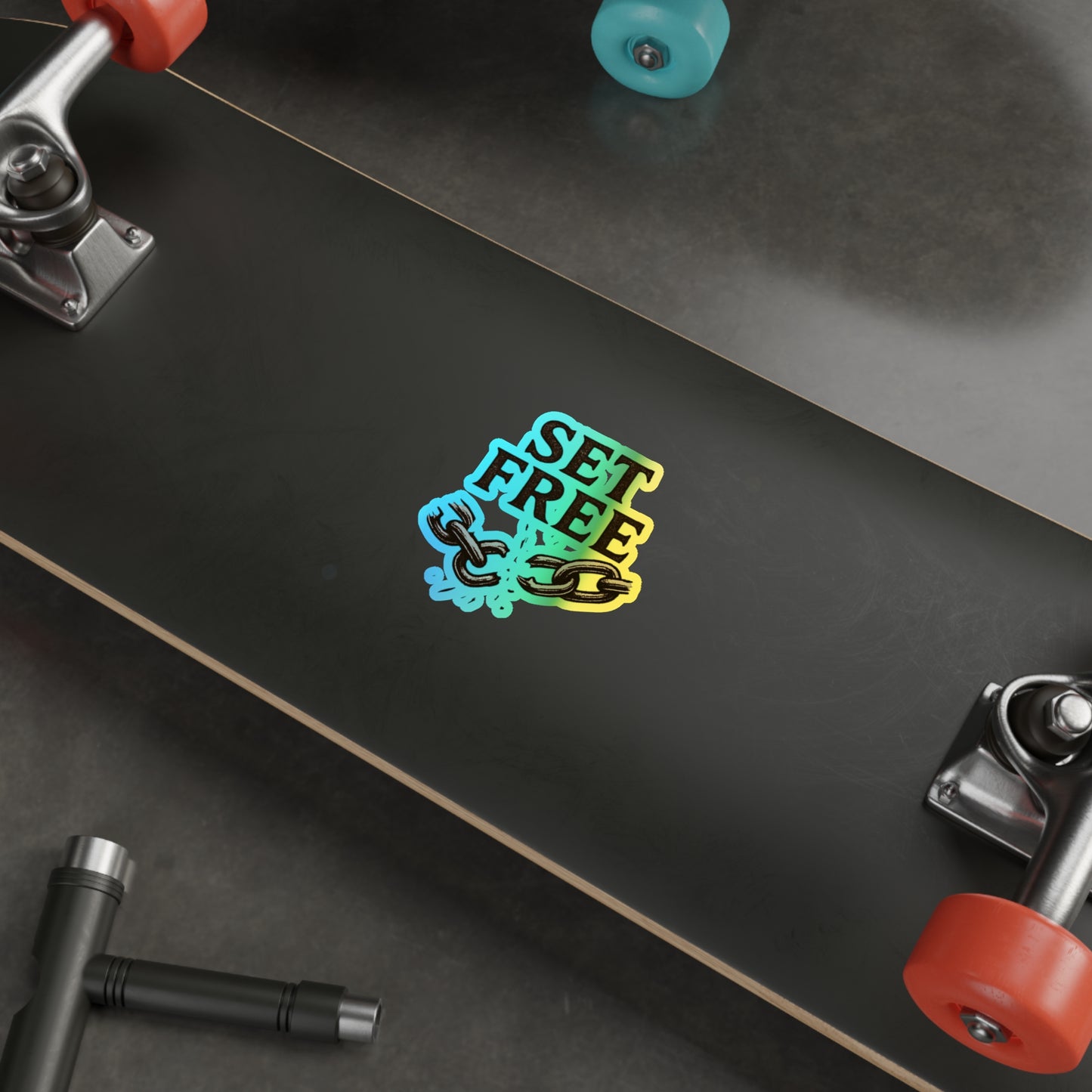 Holographic "Set Free" Die-Cut Sticker — holographic Broken Chain Sticker