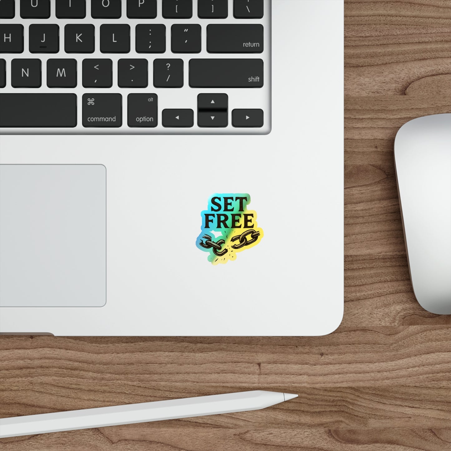 Holographic "Set Free" Die-Cut Sticker — holographic Broken Chain Sticker