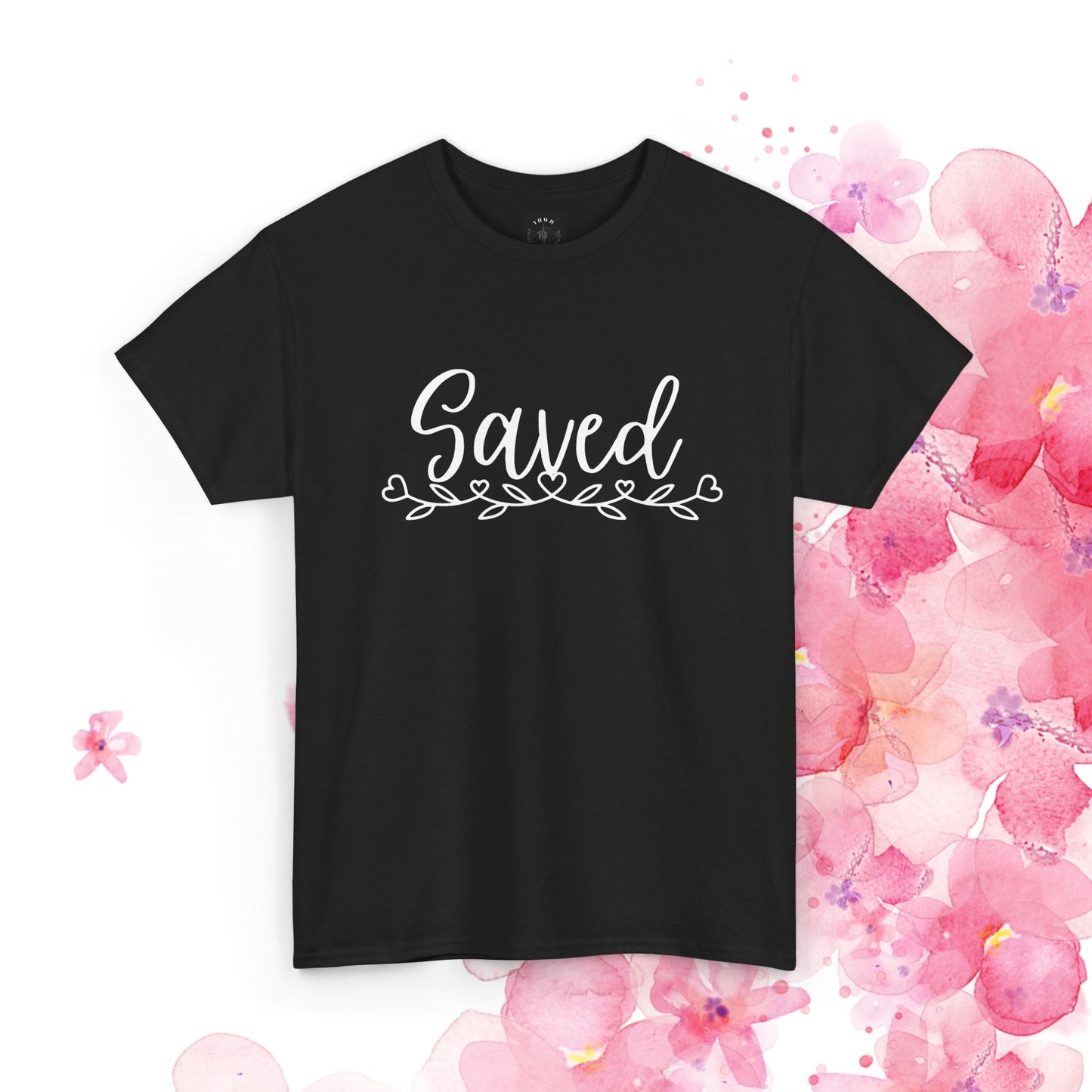 Saved Tee — Floral Script Christian Faith T-Shirt