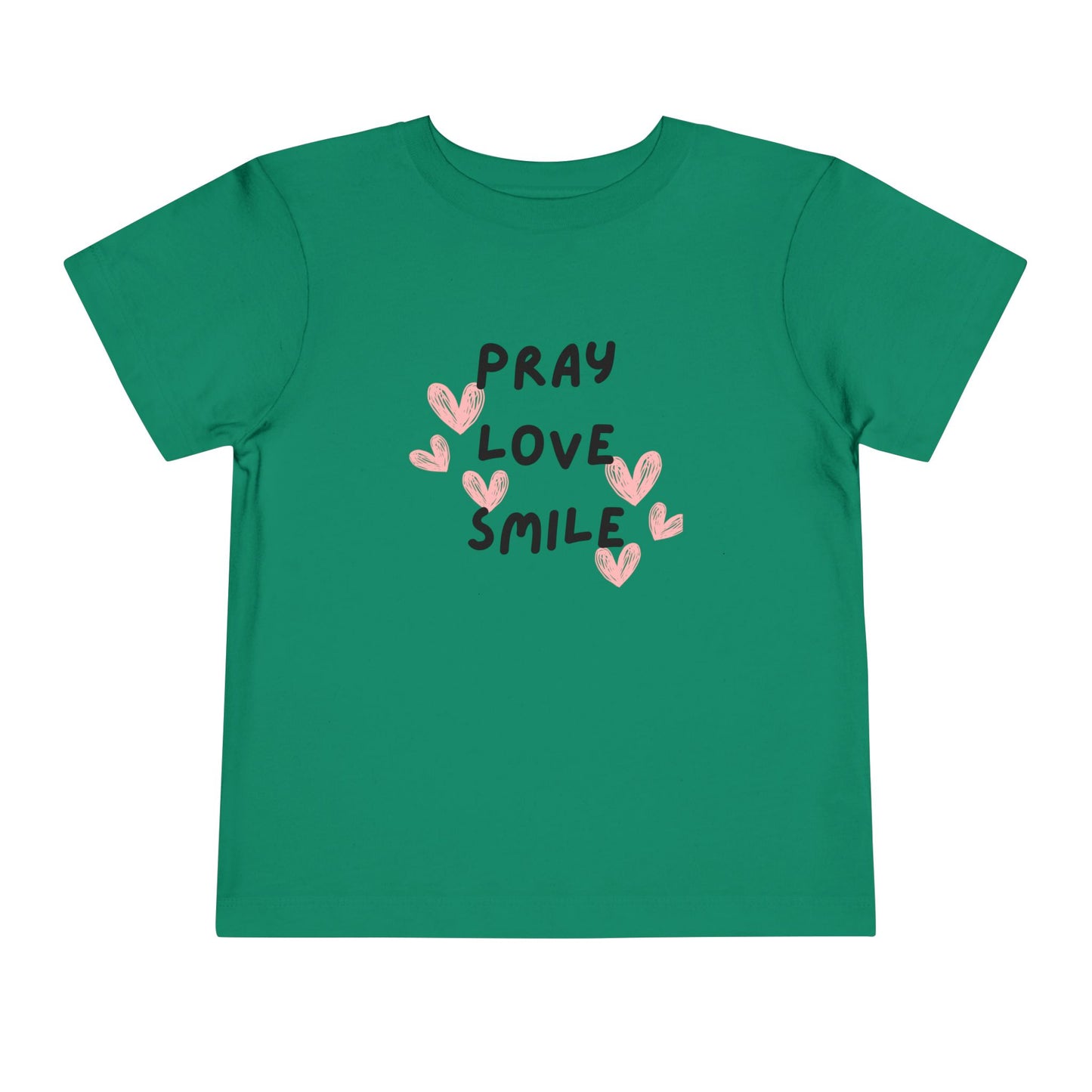 Toddler Tee — "Pray Love Smile" Christian Kids Shirt (YHWH Back)