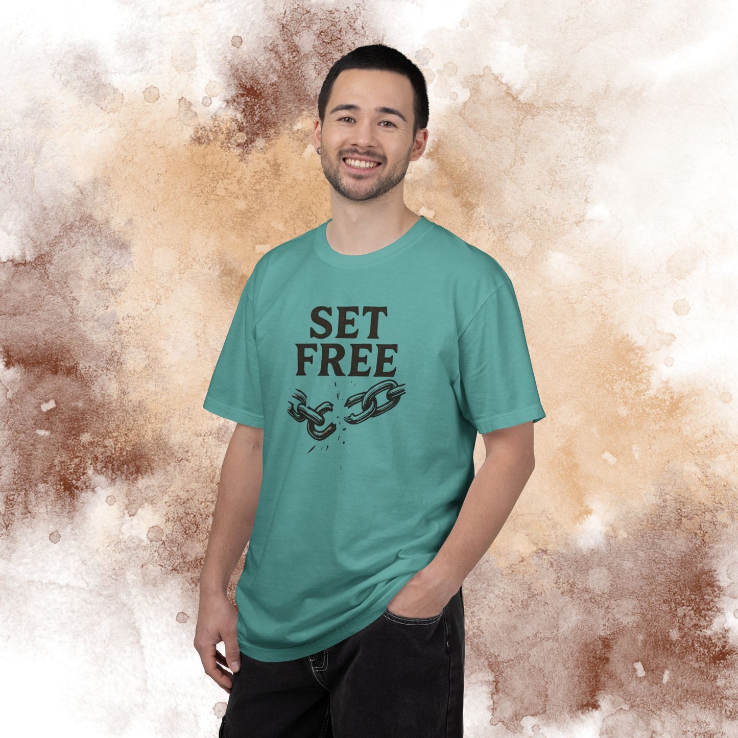 Set Free T‑Shirt — Broken Chain Christian Scripture Tee (John 8:36)