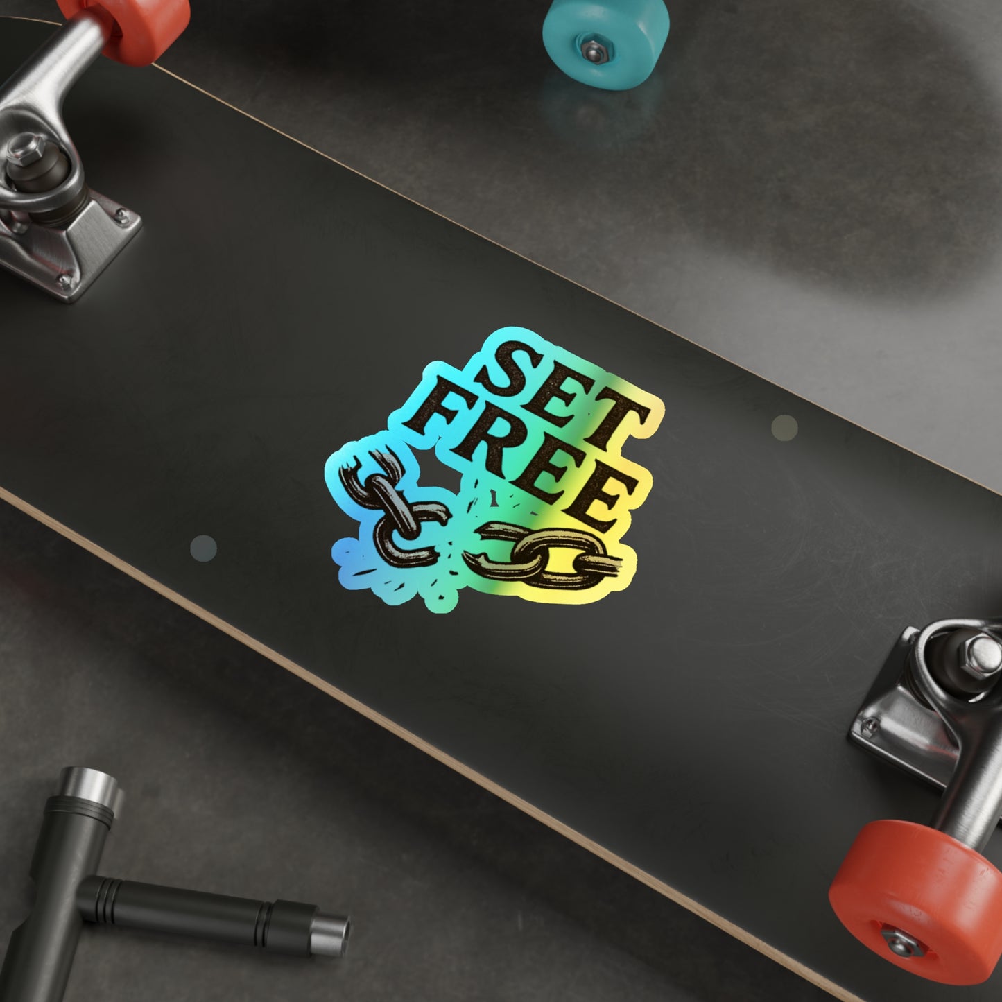 Holographic "Set Free" Die-Cut Sticker — holographic Broken Chain Sticker
