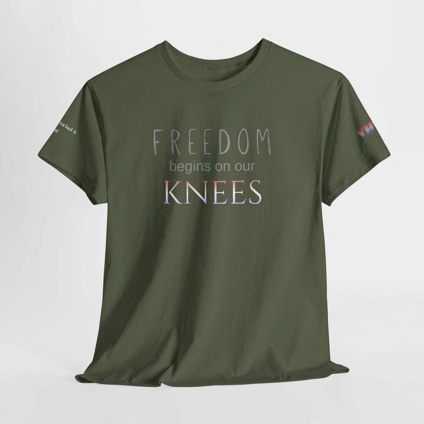 4th of July limited edition T-Shirt — "Freedom Begins on Our Knees" Christian Bible Verse Tee