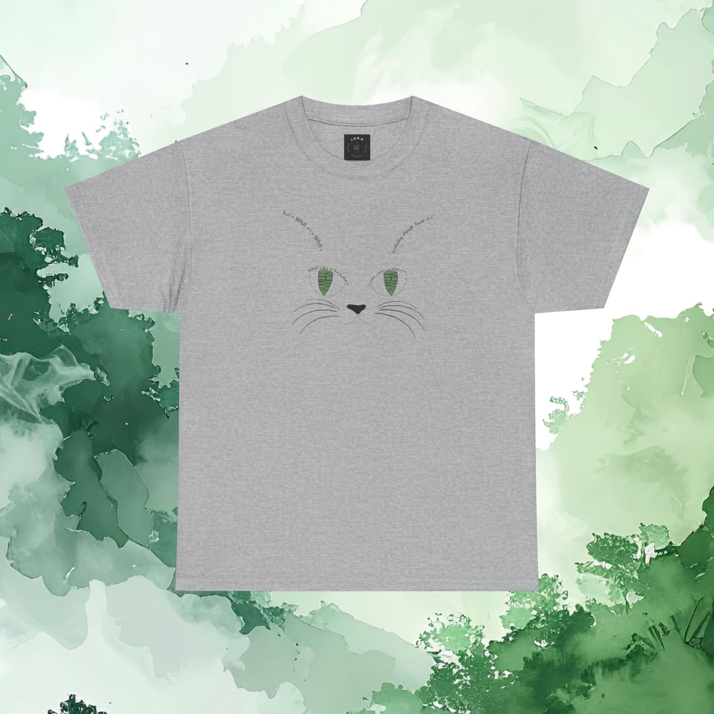 Scripture Cat Face T‑Shirt — Minimal Green Eyes Cute Cat Tee