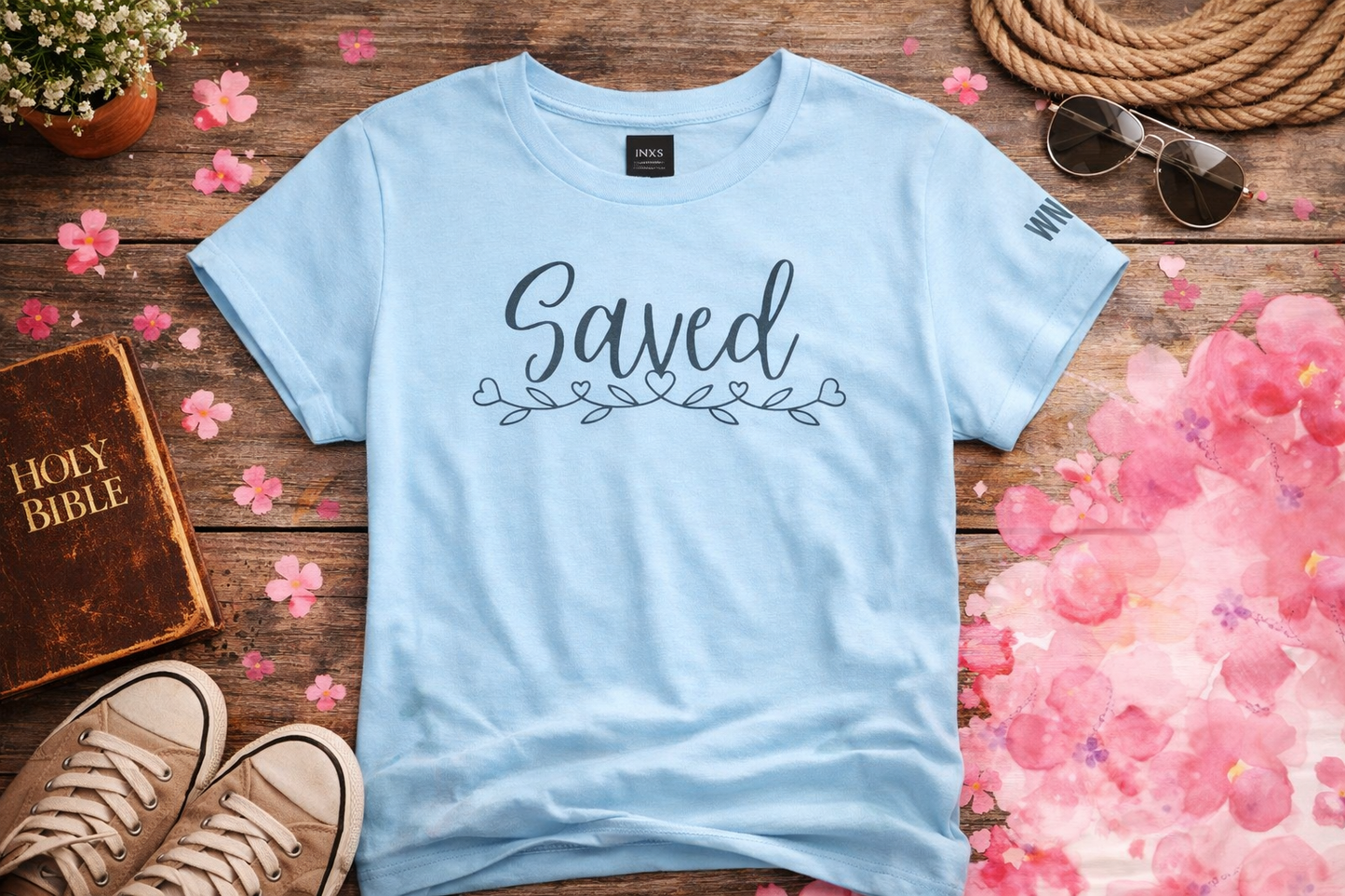 Saved Tee — Floral Script Christian Faith T-Shirt