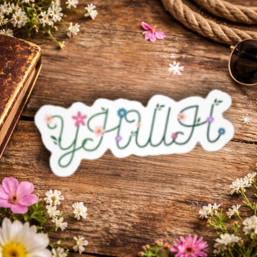 *Spring special edition* Floral 'YHWH' Kiss-Cut Vinyl Decal – Cute Script Flower Sticker for Laptops, Water Bottles & Windows