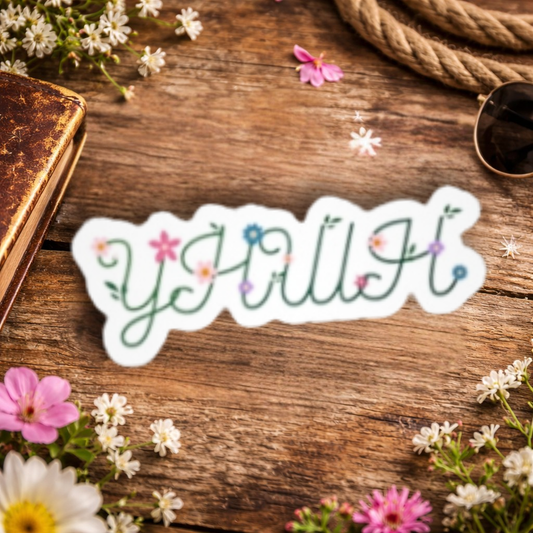 *Spring special edition* Floral 'YHWH' Kiss-Cut Vinyl Decal – Cute Script Flower Sticker for Laptops, Water Bottles & Windows