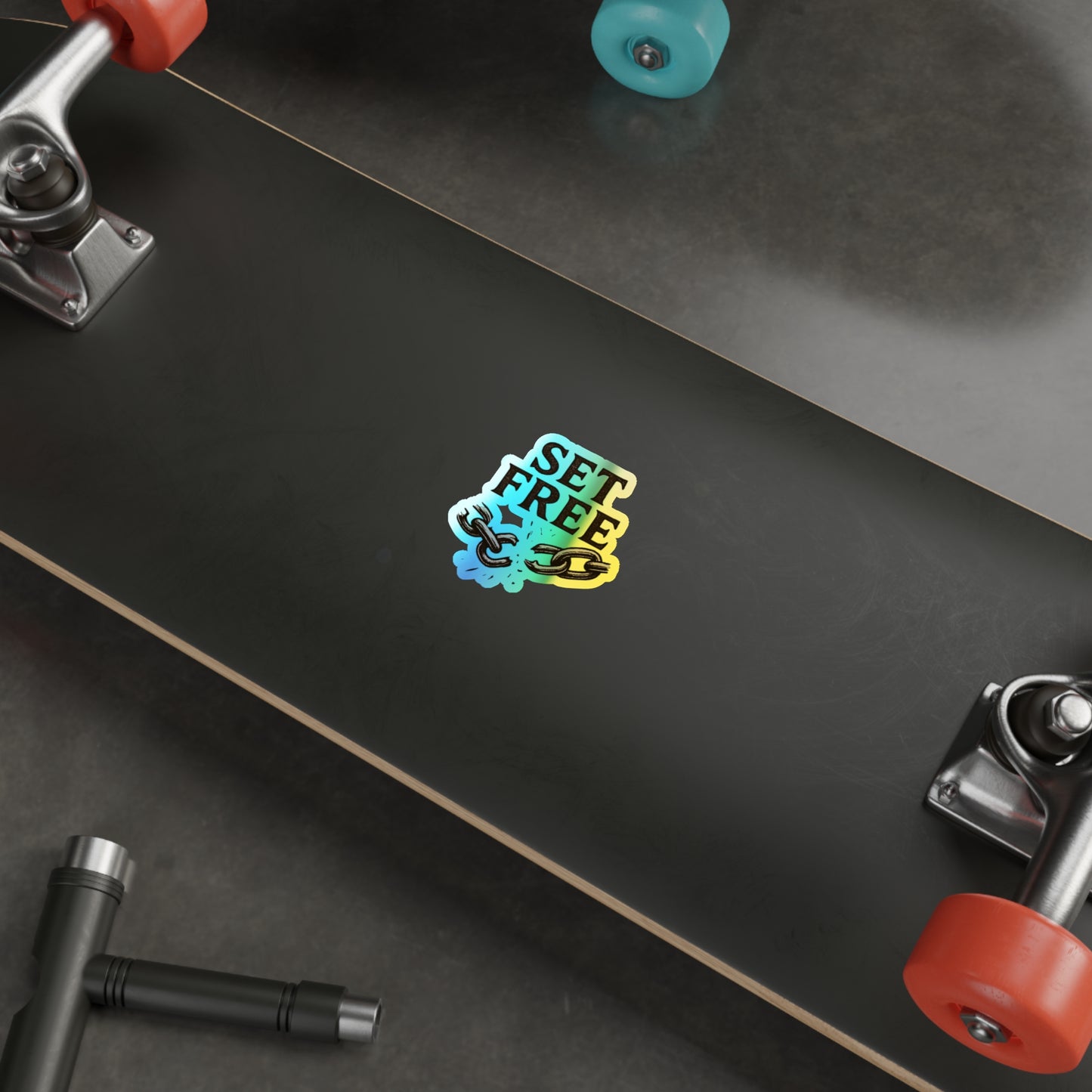 Holographic "Set Free" Die-Cut Sticker — holographic Broken Chain Sticker