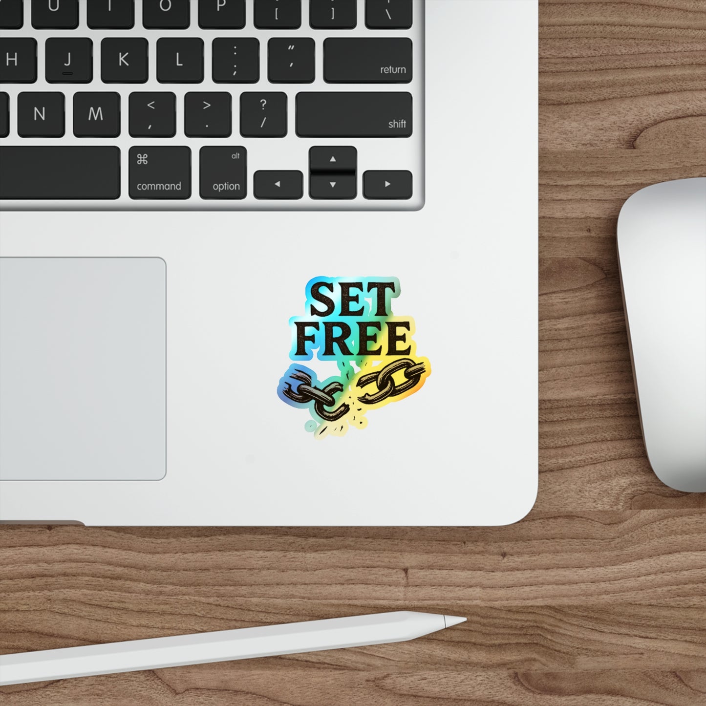 Holographic "Set Free" Die-Cut Sticker — holographic Broken Chain Sticker