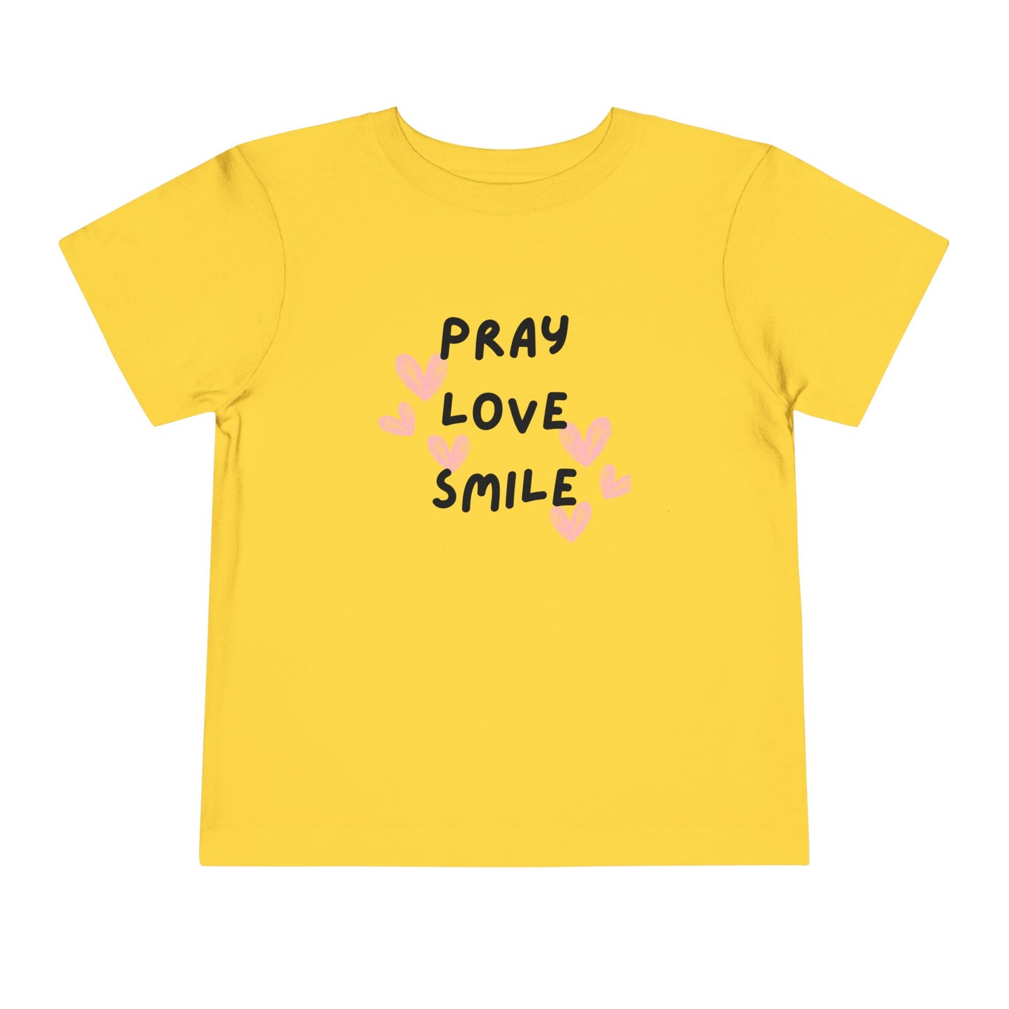 Toddler Tee — "Pray Love Smile" Christian Kids Shirt (YHWH Back)