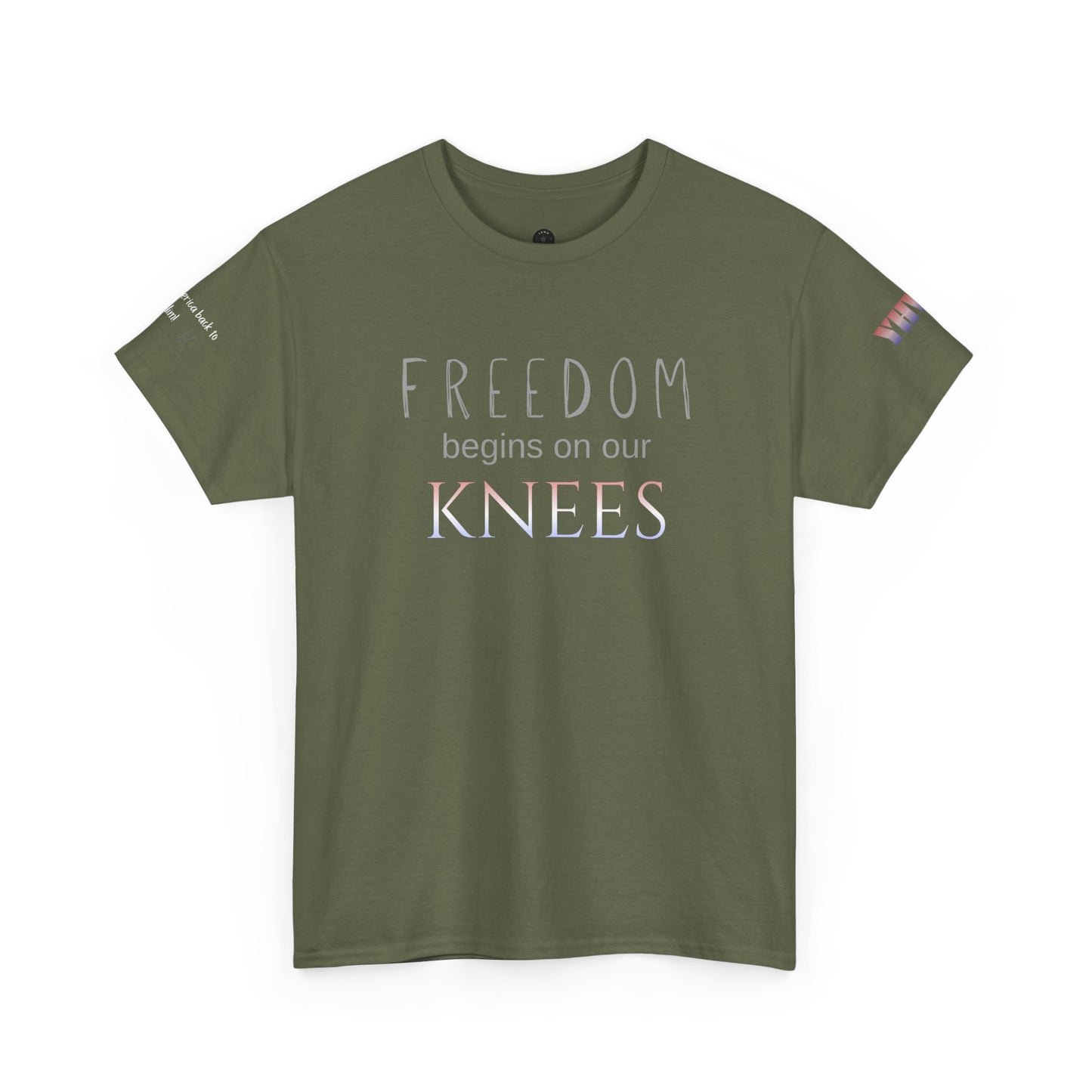 4th of July limited edition T-Shirt — "Freedom Begins on Our Knees" Christian Bible Verse Tee