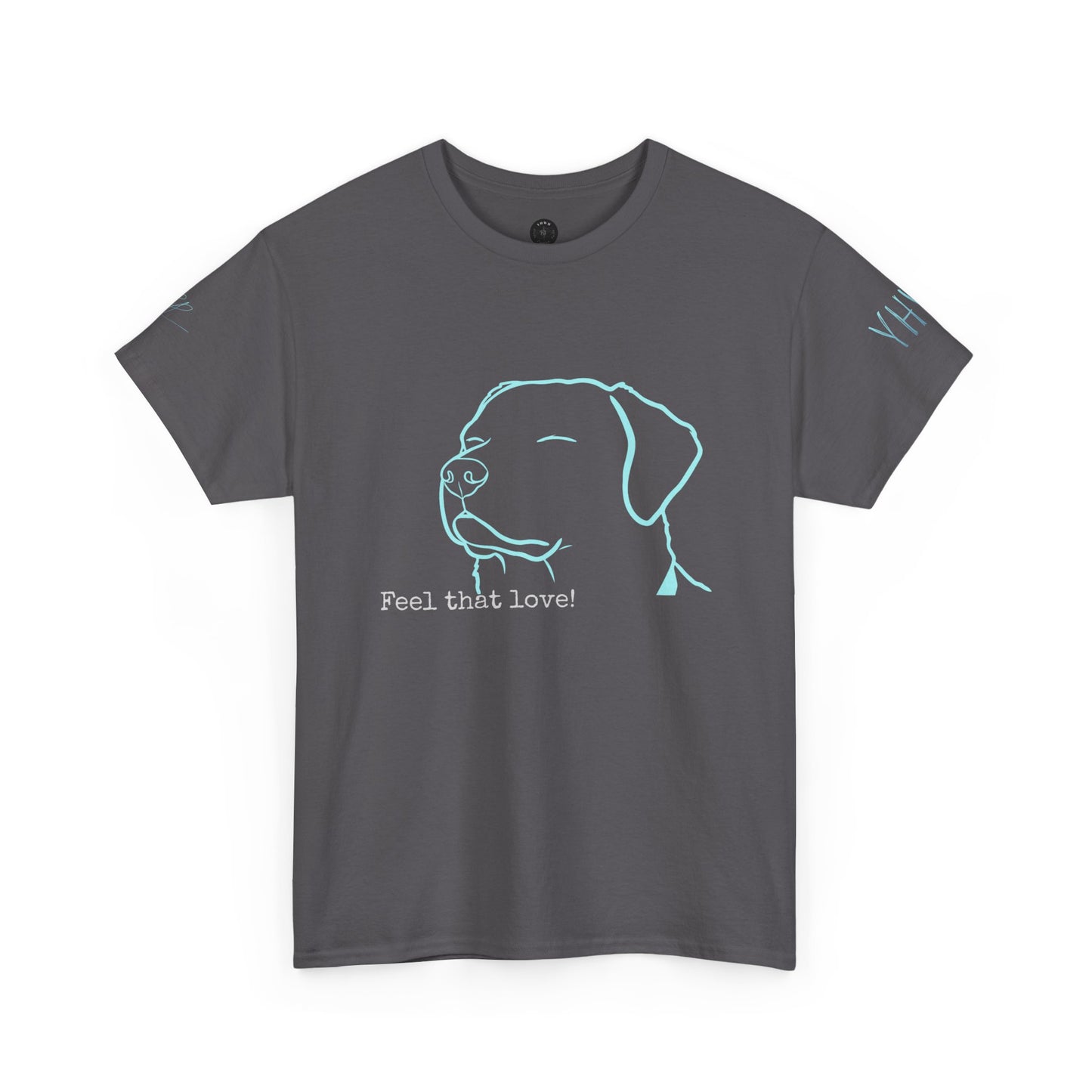 Dog Outline Tee with Bible Verses – “Feel that love!” Christian Graphic T-Shirt