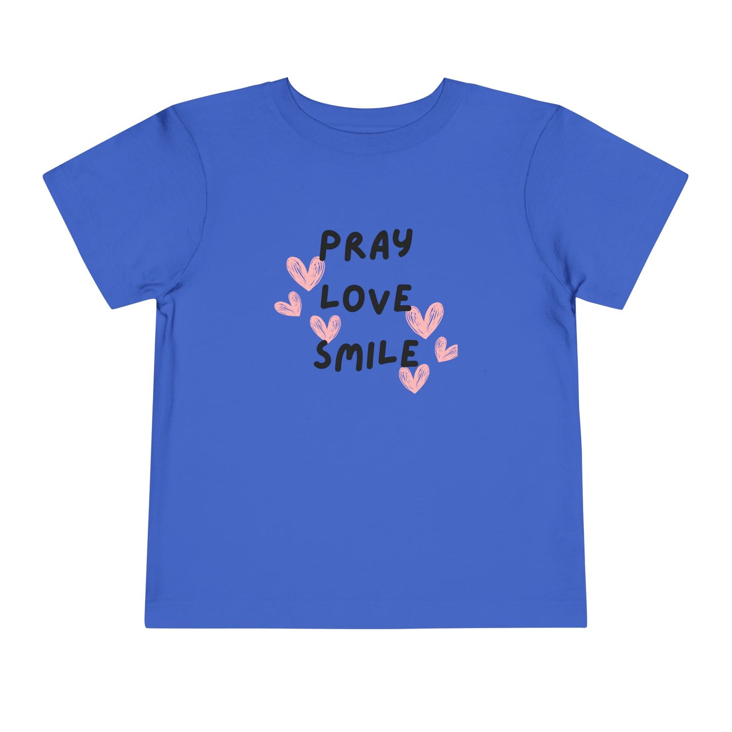Toddler Tee — "Pray Love Smile" Christian Kids Shirt (YHWH Back)
