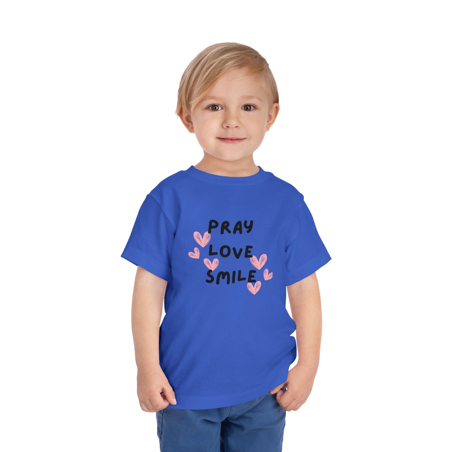Toddler Tee — "Pray Love Smile" Christian Kids Shirt (YHWH Back)