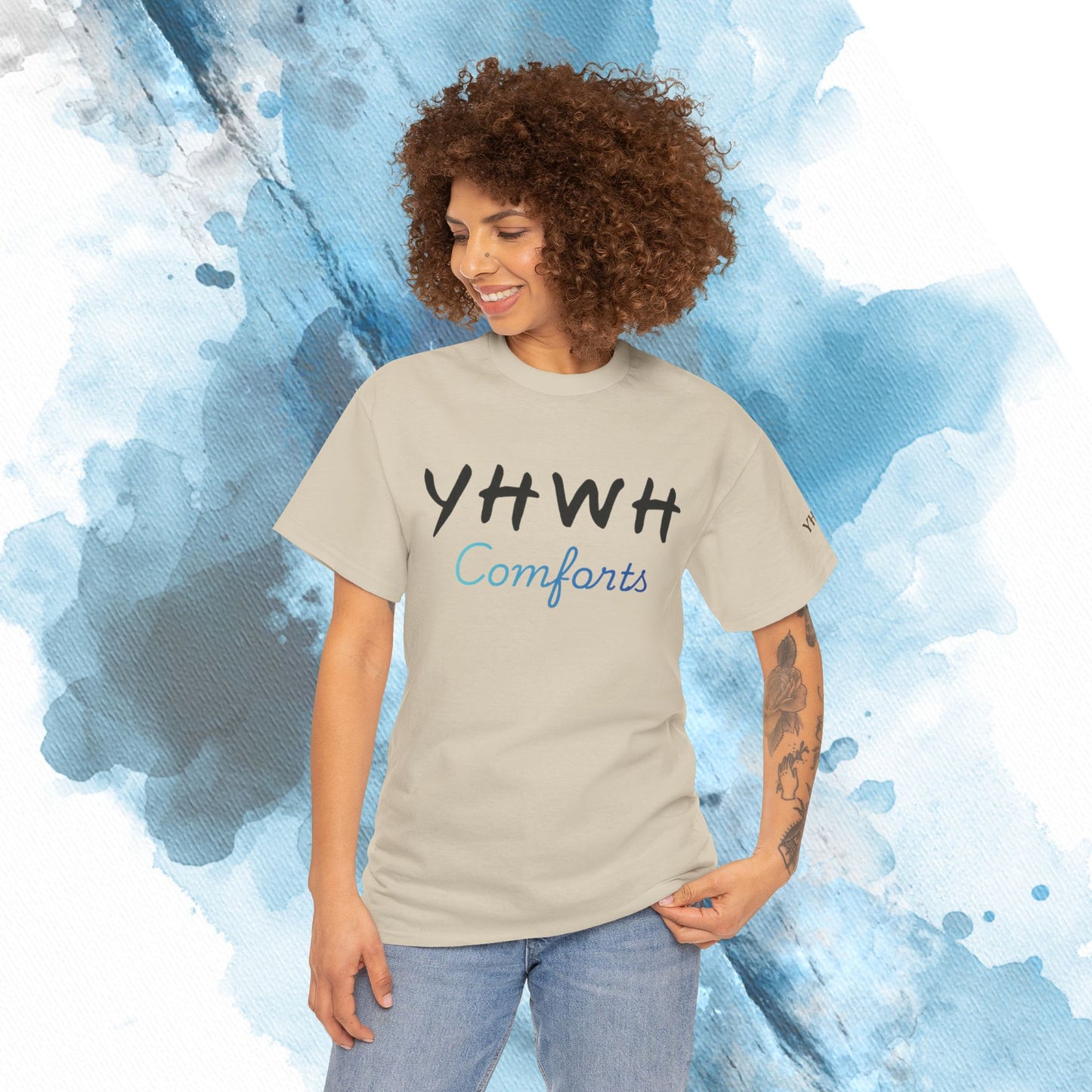 YHWH Comforts Christian graphic t-shirt — faith-inspired unisex tee with scripture message