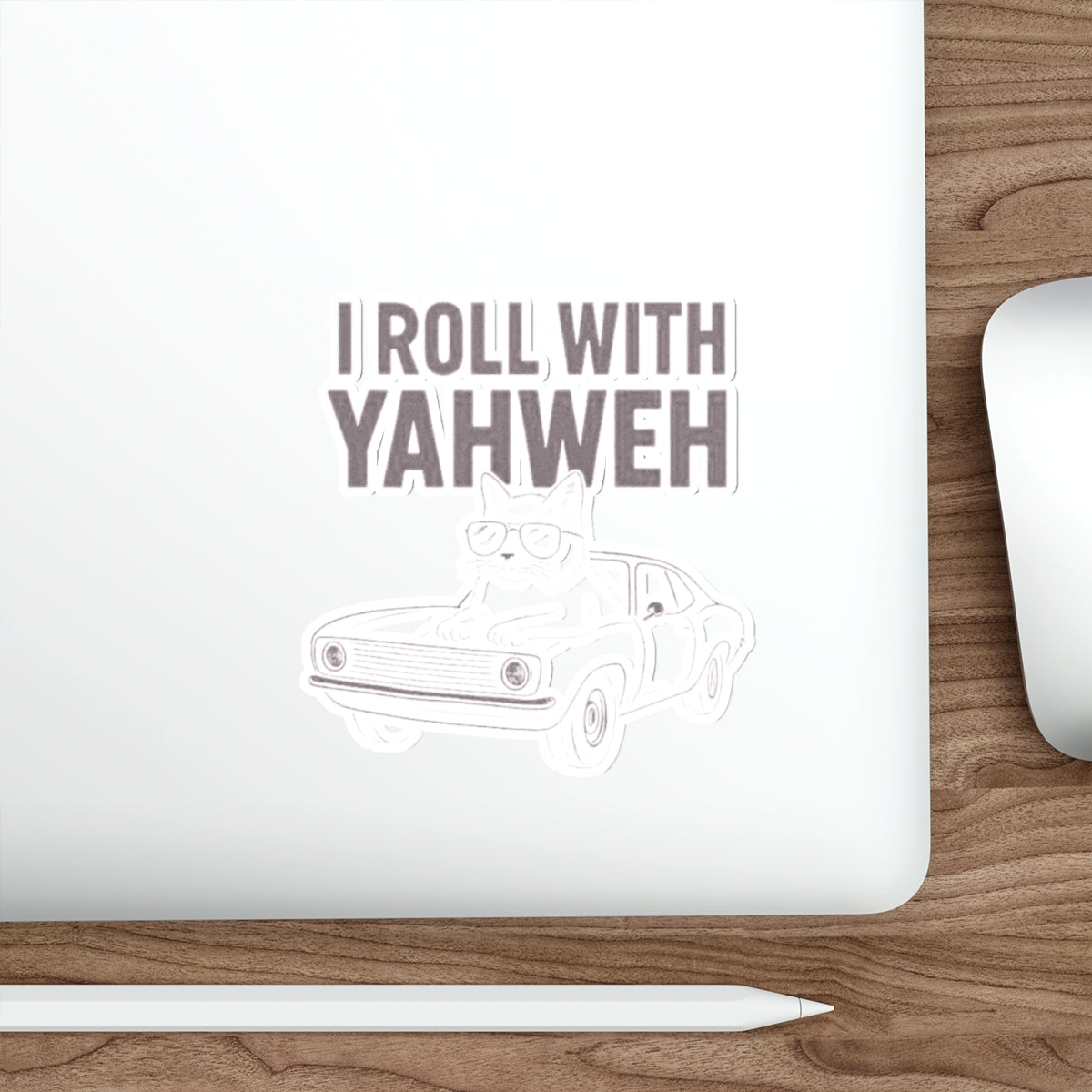 I Roll With Yahweh Die-Cut Sticker — Christian Car Cat Vinyl Decal