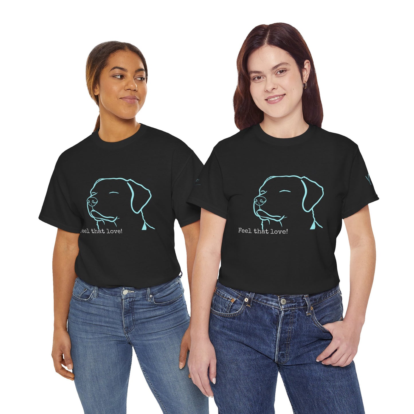 Dog Outline Tee with Bible Verses – “Feel that love!” Christian Graphic T-Shirt