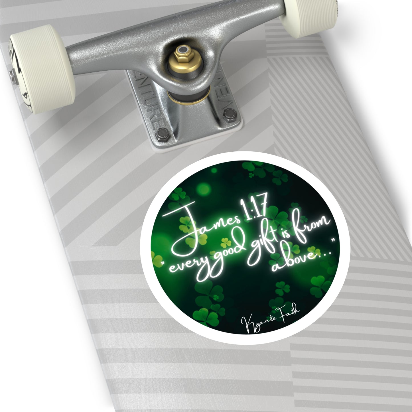Limited edition St. Patrick’s Day Round Vinyl Sticker — “Every Good Gift Is From Above”James 1:17  Inspirational Christian Shamrock Decal