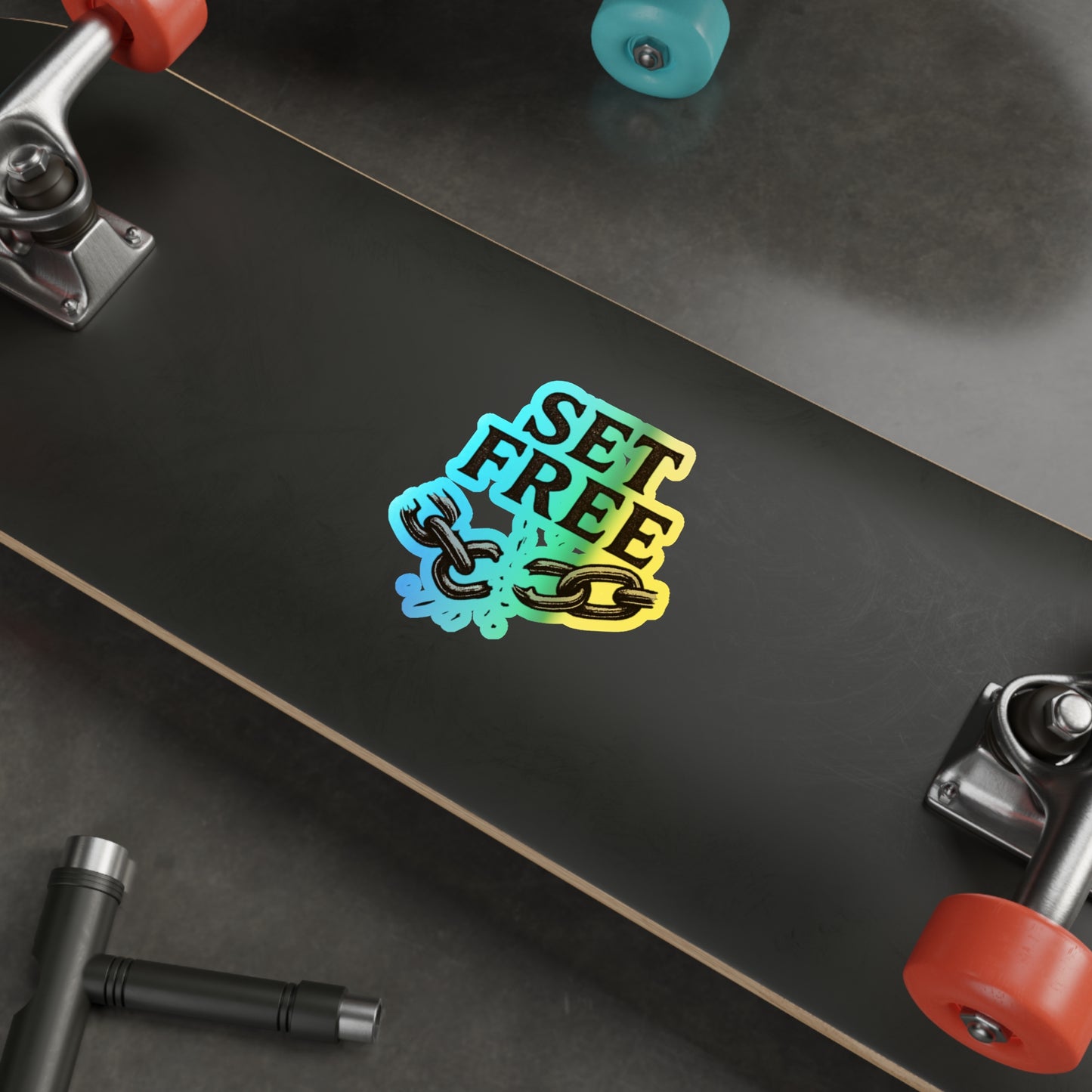 Holographic "Set Free" Die-Cut Sticker — holographic Broken Chain Sticker