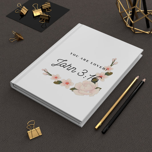 You Are Loved John 3:16 floral hardcover journal — Christian devotional notebook for Bible study
