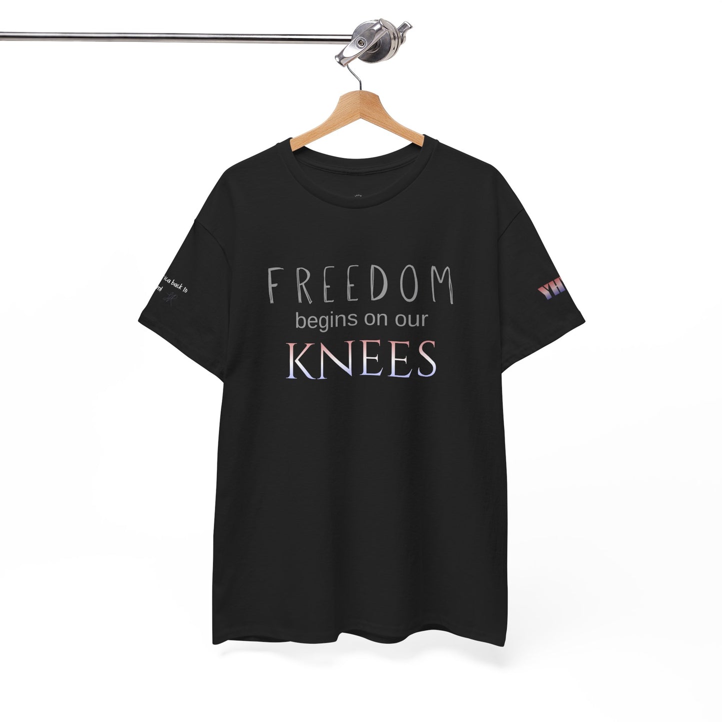 4th of July limited edition T-Shirt — "Freedom Begins on Our Knees" Christian Bible Verse Tee