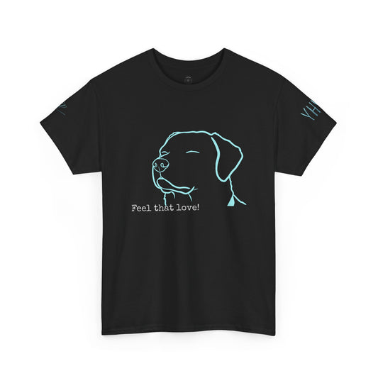 Dog Outline Tee with Bible Verses – “Feel that love!” Christian Graphic T-Shirt