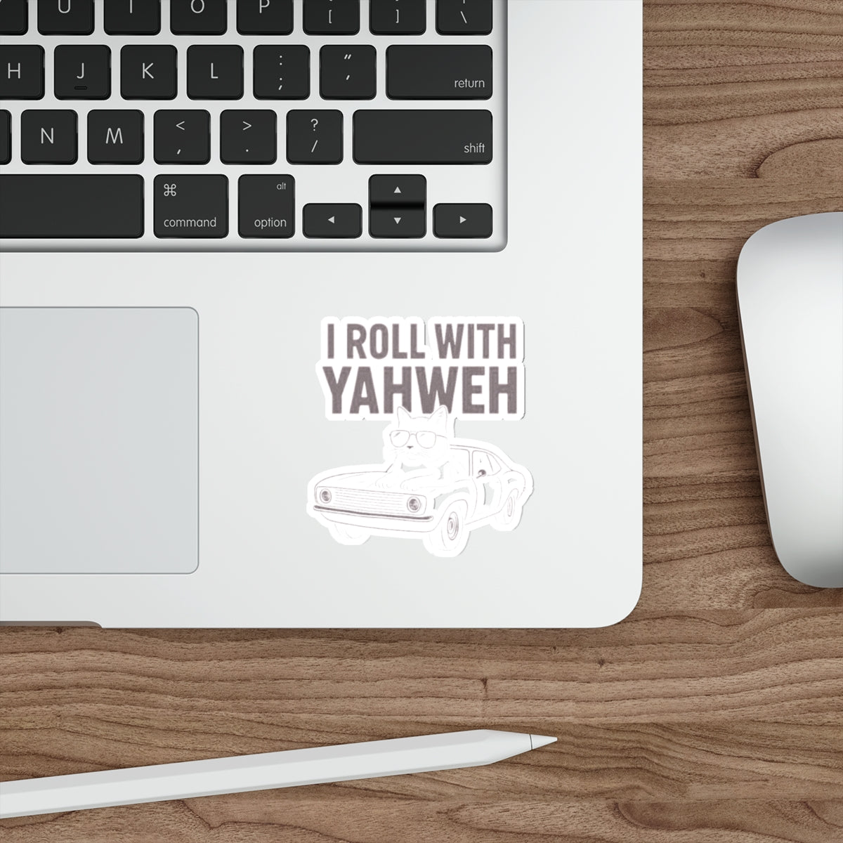 I Roll With Yahweh Die-Cut Sticker — Christian Car Cat Vinyl Decal