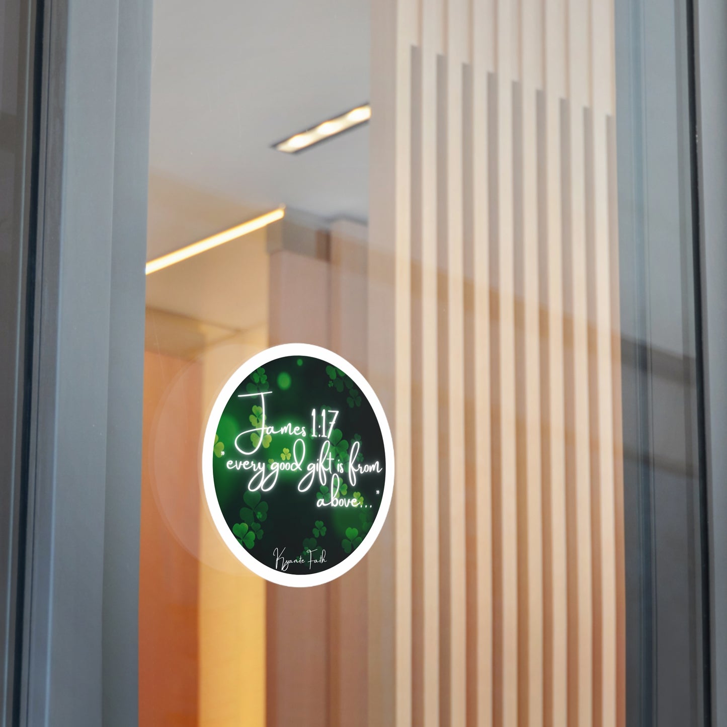 Limited edition St. Patrick’s Day Round Vinyl Sticker — “Every Good Gift Is From Above”James 1:17  Inspirational Christian Shamrock Decal
