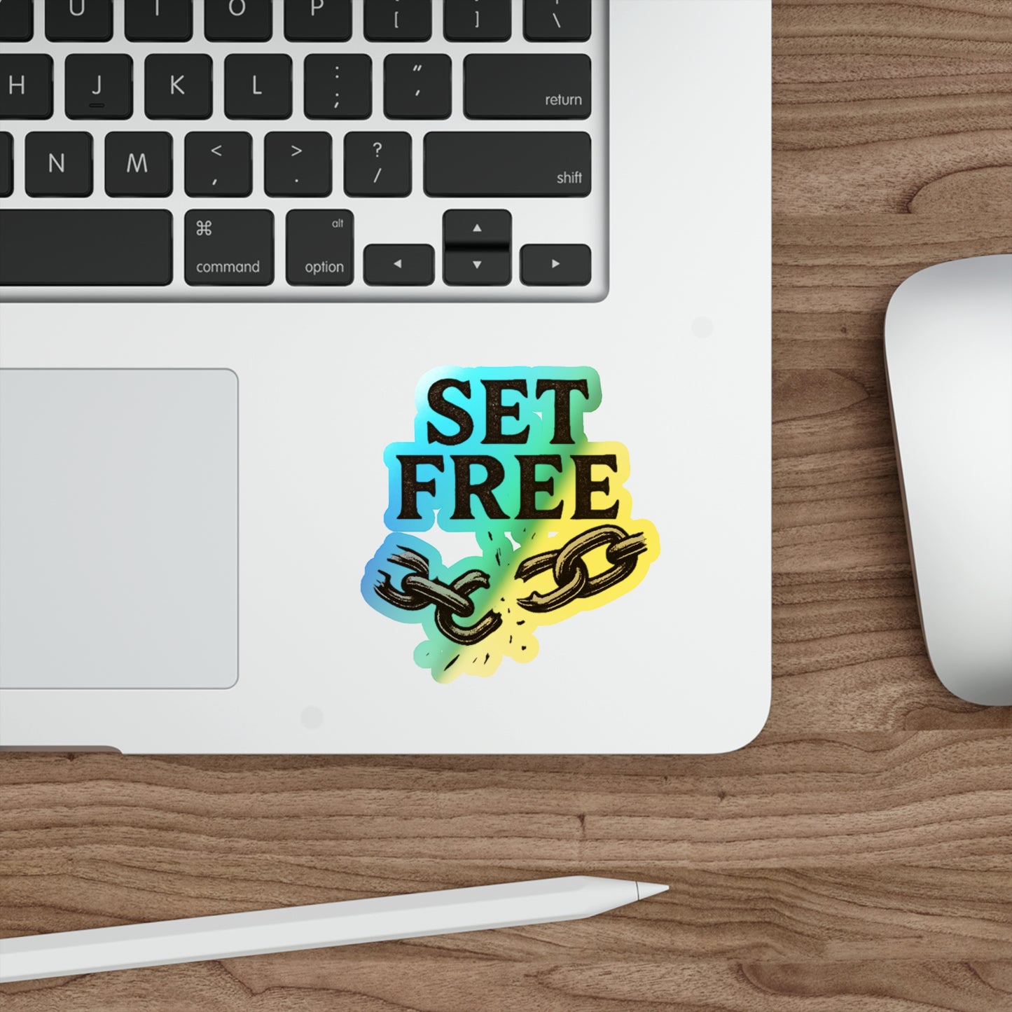 Holographic "Set Free" Die-Cut Sticker — holographic Broken Chain Sticker
