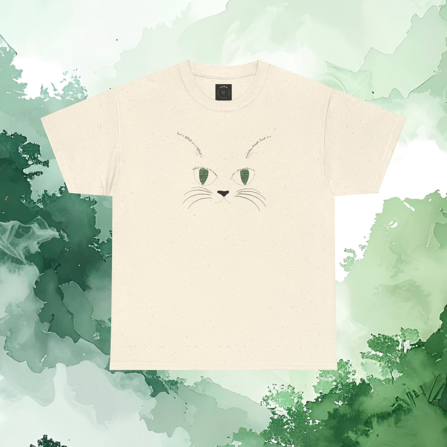 Scripture Cat Face T‑Shirt — Minimal Green Eyes Cute Cat Tee