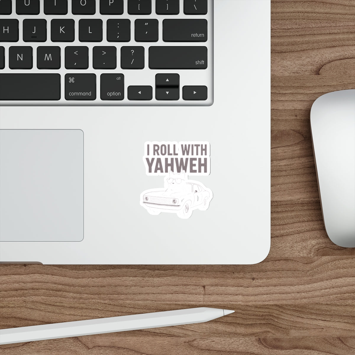 I Roll With Yahweh Die-Cut Sticker — Christian Car Cat Vinyl Decal