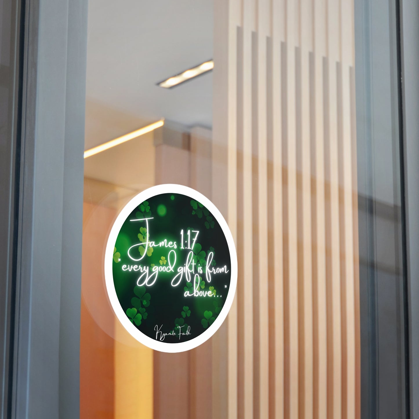 Limited edition St. Patrick’s Day Round Vinyl Sticker — “Every Good Gift Is From Above”James 1:17  Inspirational Christian Shamrock Decal
