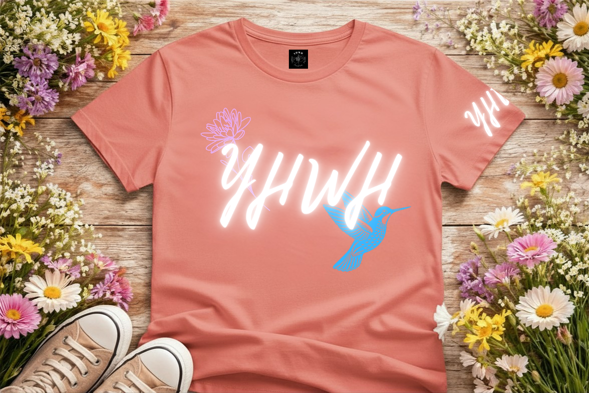 *Spring special edition* YHWH hummingbird Script Tee (minimalist version) — Faith-Inspired Flower and hummingbird Graphic T-Shirt