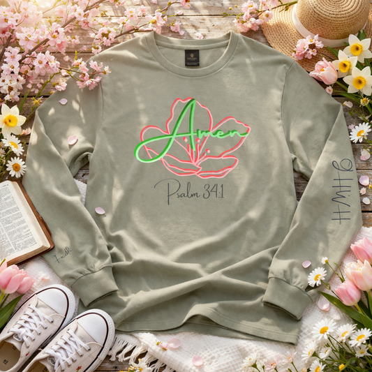 *Spring special edition* 'Amen' Psalm 34:1 Floral Long Sleeve Tee
